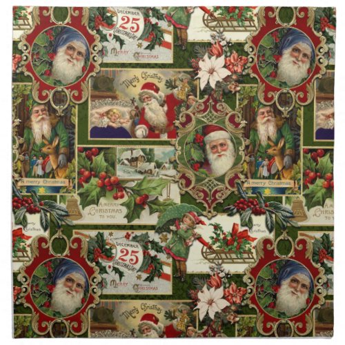 Festive Vintage Christmas Ephemera Collage_Green Cloth Napkin