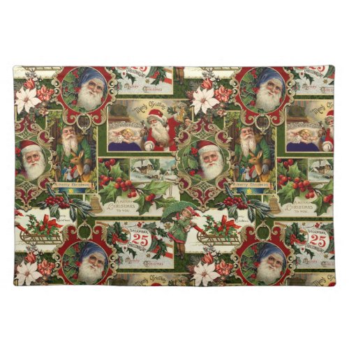 Festive Vintage Christmas Ephemera Collage_Green Cloth Placemat