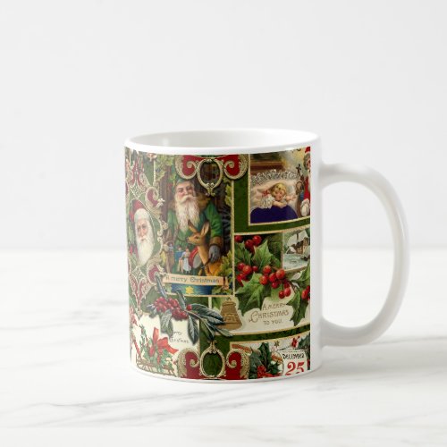 Festive Vintage Christmas Ephemera Collage_Green Coffee Mug