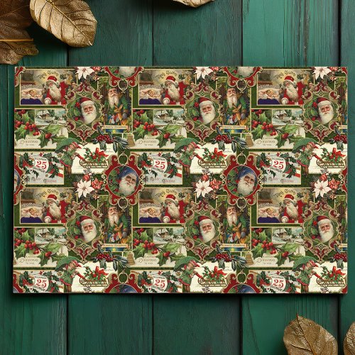 Festive Vintage Christmas Ephemera Collage_Green Tissue Paper