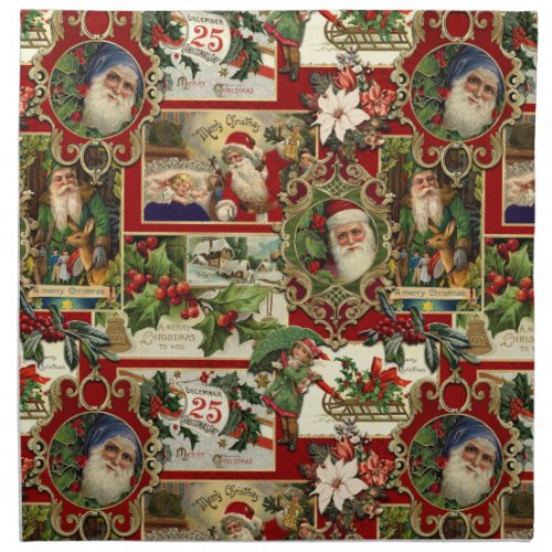 Festive Vintage Christmas Ephemera Collage_Red Cloth Napkin