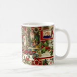 Festive Vintage Christmas Ephemera Collage-Red Coffee Mug<br><div class="desc">Fun,  festive,  colorful and intricate holiday pattern featuring jolly old world Christmas ephemera from Victorian-era greeting cards,  including Santas in ornate frames,  holly,  mistletoe,  sleds,  winter scenes,  happy children and Merry Christmas greetings on red background.</div>