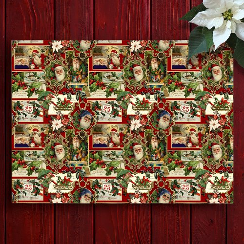 Festive Vintage Christmas Ephemera Collage_Red Tissue Paper
