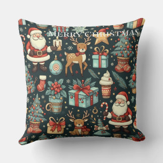 Festive Vintage Christmas Fabric Throw Pillow