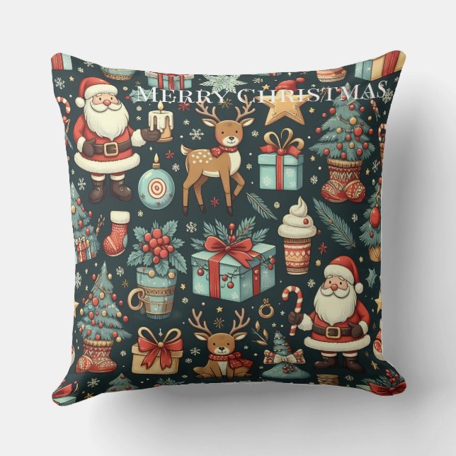 Festive Vintage Christmas Fabric Throw Pillow (Back)