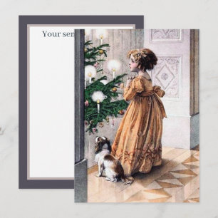 festive vintage Christmas girl add sentiment Note Card