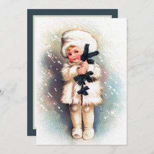 Festive vintage Christmas girl add sentiment Note Card