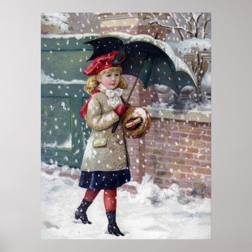 festive vintage Christmas girl Holiday Poster