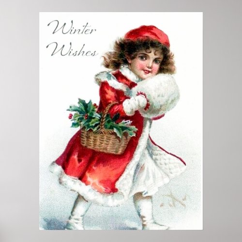 festive vintage Christmas girl Holiday Poster 