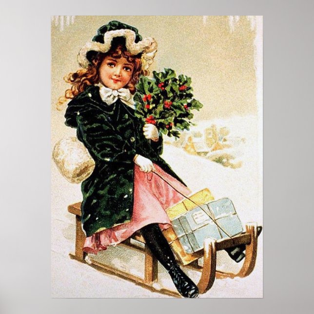 festive vintage Christmas girl Holiday Poster (Front)