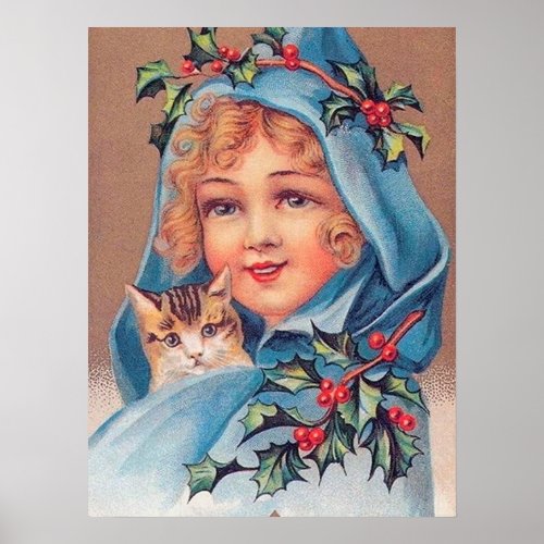 festive vintage Christmas girl Holiday Poster