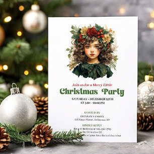 Festive vintage Christmas girl party invitation