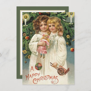 festive vintage Christmas girls add sentiment Note Card