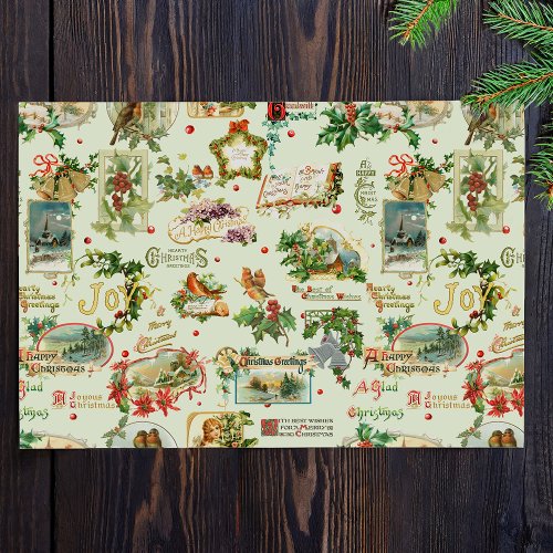 Festive Vintage Christmas Greetings Collage_Green Tissue Paper