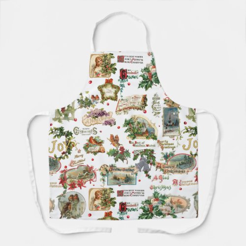 Festive Vintage Christmas Greetings Collage_White  Apron