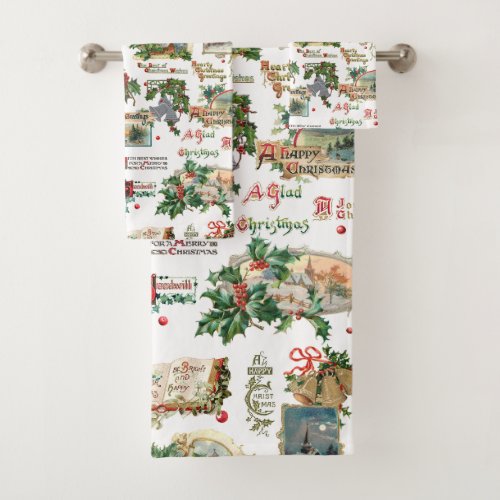 Festive Vintage Christmas Greetings Collage_White  Bath Towel Set