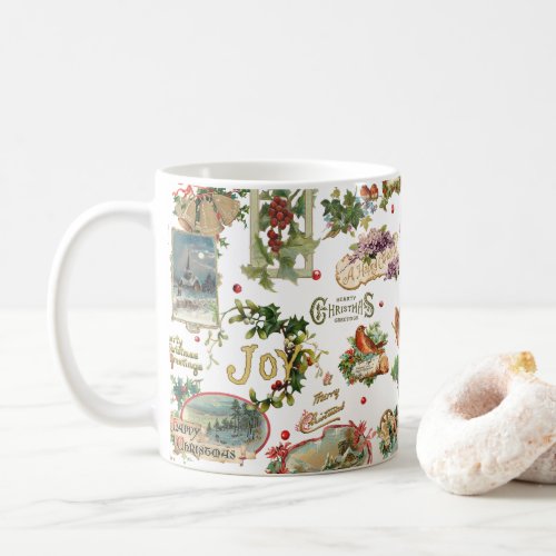 Festive Vintage Christmas Greetings Collage_White  Coffee Mug