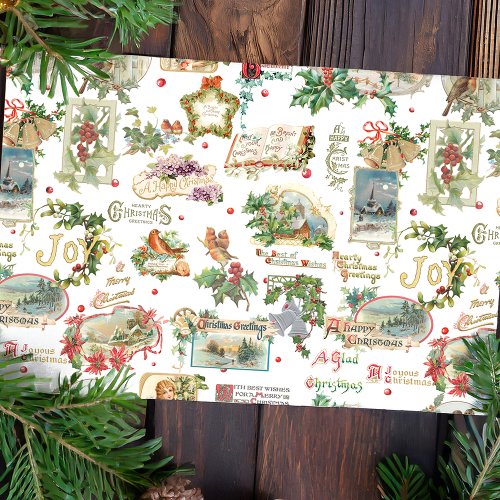 Festive Vintage Christmas Greetings Collage_White  Tissue Paper