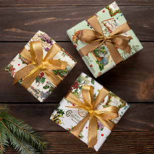 Festive Vintage Christmas Greetings Collage Wrapping Paper Sheets