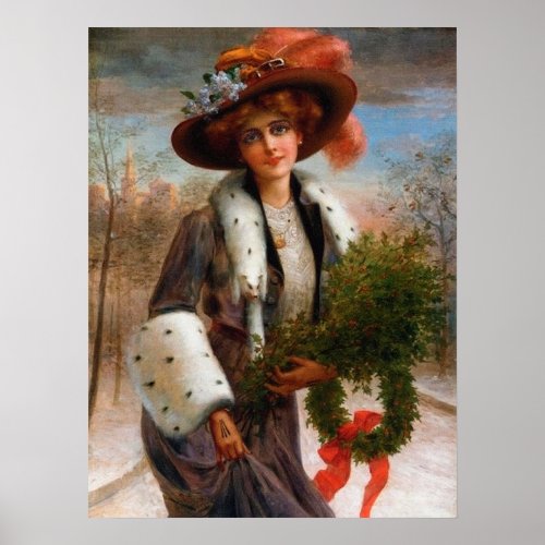 festive vintage Christmas lady Holiday Poster