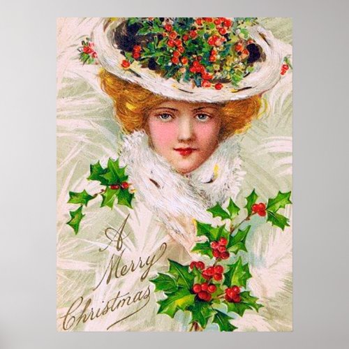 festive vintage Christmas lady Holiday Poster