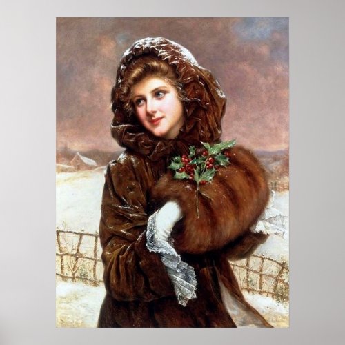festive vintage Christmas lady Holiday Poster