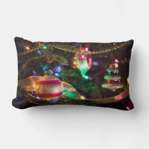 Festive Vintage Christmas Ornaments  Lumbar Pillow