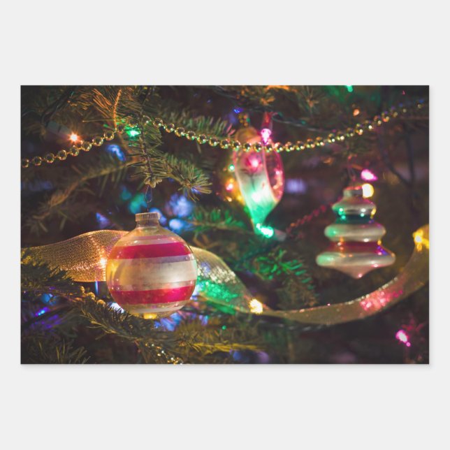 Festive Vintage Christmas Ornaments  Wrapping Paper Sheets (Front)