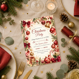 Festive Vintage Christmas Party Invitation