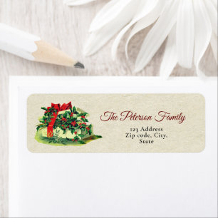 Festive Vintage Christmas Present With Holly Label
