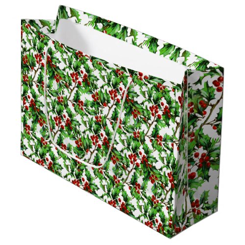 Festive Vintage Christmas Red Holly Berries Large Gift Bag