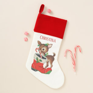 festive vintage Christmas reindeer add name Stocking
