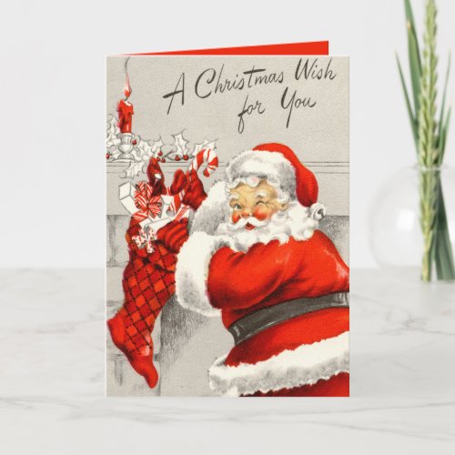 Festive Vintage Christmas Santa add message Holiday Card
