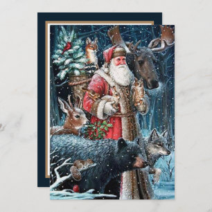 festive vintage Christmas Santa add sentiment Note Card
