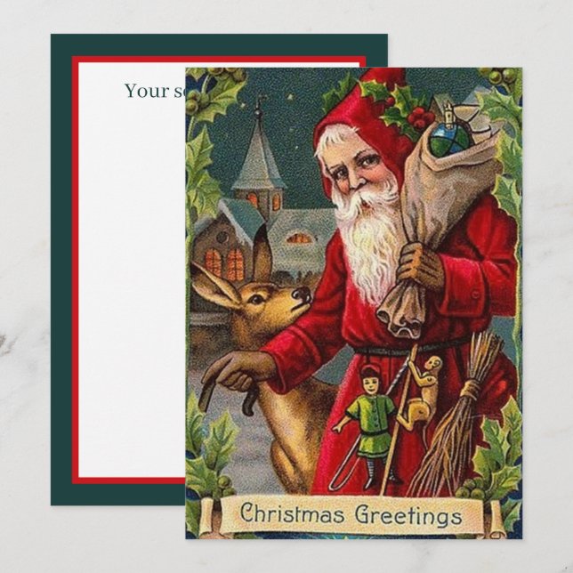 festive vintage Christmas Santa add sentiment Note Card (Front/Back)