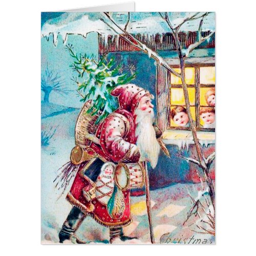 festive vintage Christmas Santa Holiday Card