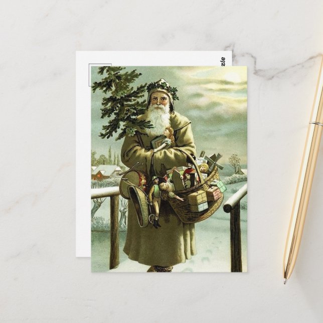festive vintage Christmas Santa Holiday Postcard (Front/Back In Situ)