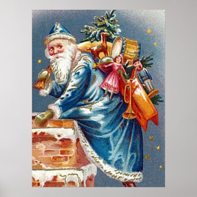 festive vintage Christmas Santa Holiday Poster (Front)