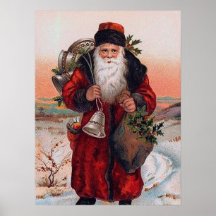 festive vintage Christmas Santa Holiday Poster