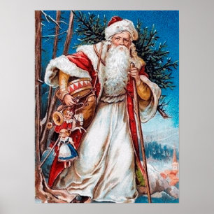 festive vintage Christmas Santa Holiday Poster