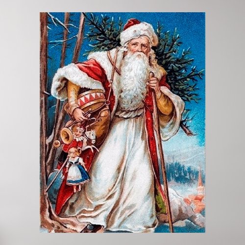festive vintage Christmas Santa Holiday Poster
