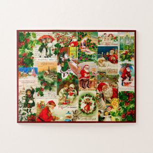 Festive Vintage Christmas Santa Kids Gifts Collage Jigsaw Puzzle
