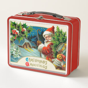 Details about   Mini Domed Lunch Box Tin Santa with Presents Christmas Scene 
