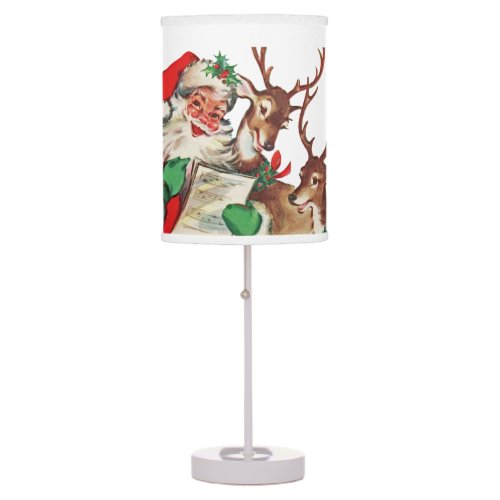 festive vintage Christmas Santa reindeer Holiday Table Lamp