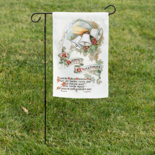 Festive Vintage Christmas Text, Bells and Holly Garden Flag