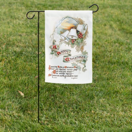 Festive Vintage Christmas Text Bells and Holly Garden Flag