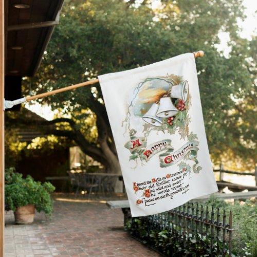 Festive Vintage Christmas Text Bells and Holly House Flag