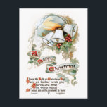 Festive Vintage Christmas Text, Bells and Holly Postcard<br><div class="desc">Festive Christmas bells,  holly,  "A Happy Christmas" greeting on scrolls,  with holly and Longfellow poem. Back features complementary graphics and editable text fields.</div>