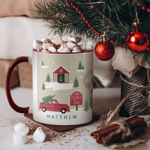 Festive Vintage Christmas Tree Farm Personalized Mug