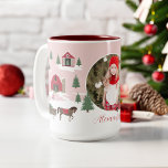 Festive Vintage Christmas Tree Farm Photo Two-Tone Coffee Mug<br><div class="desc">Celebrate the magical and festive holiday season with our custom holiday photo mug. Our vintage holiday design features a Christmas tree farm scenery, this Christmas pattern incorporates a farm Christmas scene featuring a farmhouse, a red barn, children playing and throwing snowballs, Christmas trees, and a red vintage truck. All artwork...</div>